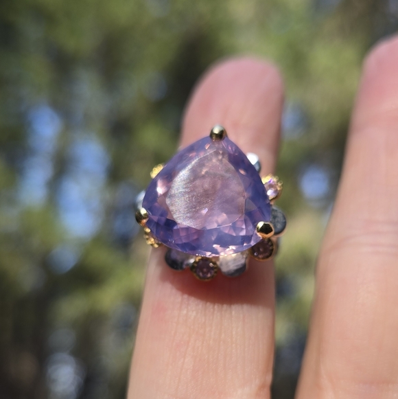 Lavender RARE Natural 16k quartz Sterling & Gold Ring Sz7 - Picture 3 of 14